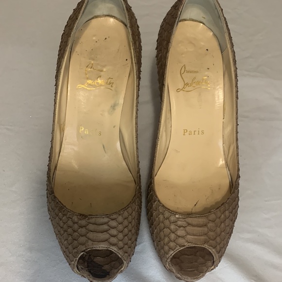 Christian Louboutin Brown Python Peeptoe Platform Pumps - Picture 2 of 8